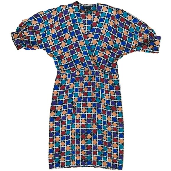 Vintage Charles Bianco 100% midi dress in geometric pattern - Picture 14 of 14